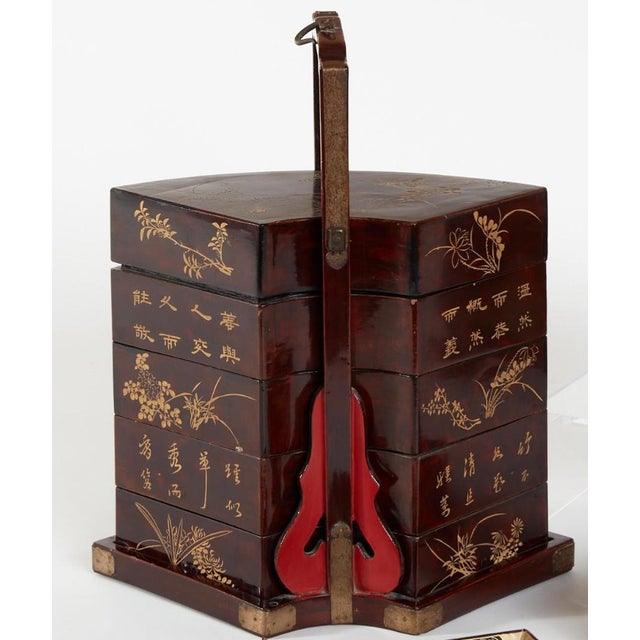 Antique Chinese Lacquer Fan Form Stacking Picnic Box | Chairish
