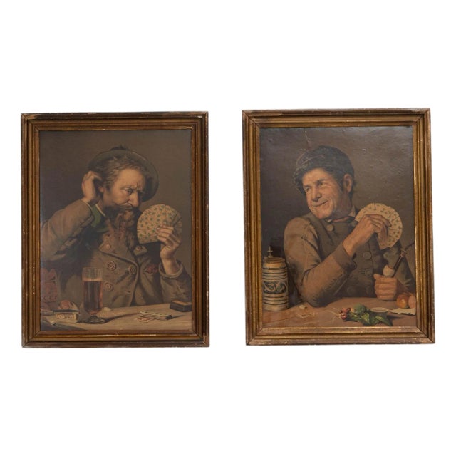 20th Century French Brown Wooden Framed Wall Art Decor - A Pair For Sale