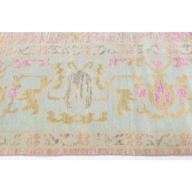 Pink Contemporary Oushak Style Wool Rug Handmade With Floral Design For Sale - Image 9 of 11