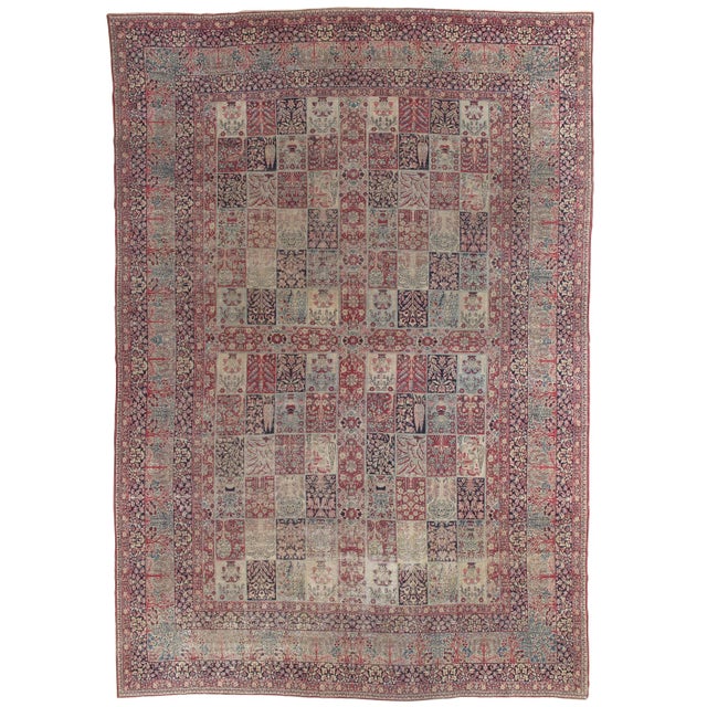 Antique Lavar Kerman Carpet, Handmade Wool Carpet, Multi-Color, Ivory, Red Wine For Sale - Image 9 of 18