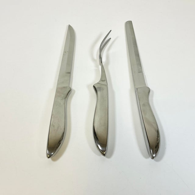 Chrome Mid-Century Art Deco Contemporary Chrome Sleek Stainless Steel Cutlery Set - 3 Pieces. For Sale - Image 8 of 9