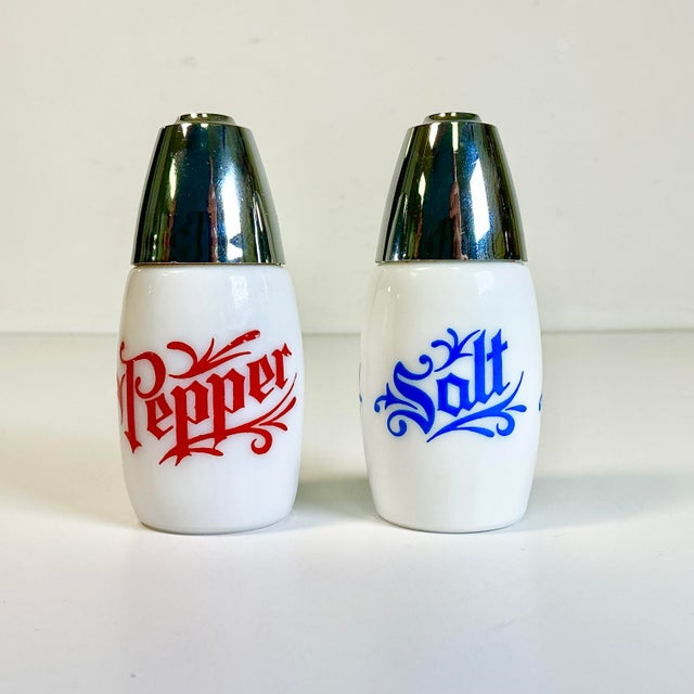 Metal Mid-Century Boho Chic Americana Cafe Salt & Pepper Shakers - A Pair. For Sale - Image 7 of 8
