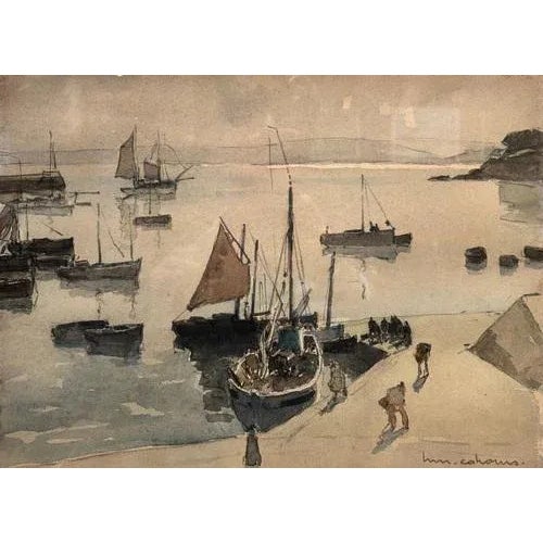 Henry Maurice Cahours, Return from Fishing, Watercolor, 1930s, Framed For Sale - Image 3 of 8