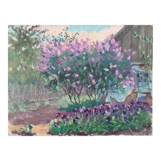 Vintage Ukrainian Impressionist Oil Painting, Rural Landscape, 1961 29-38 For Sale