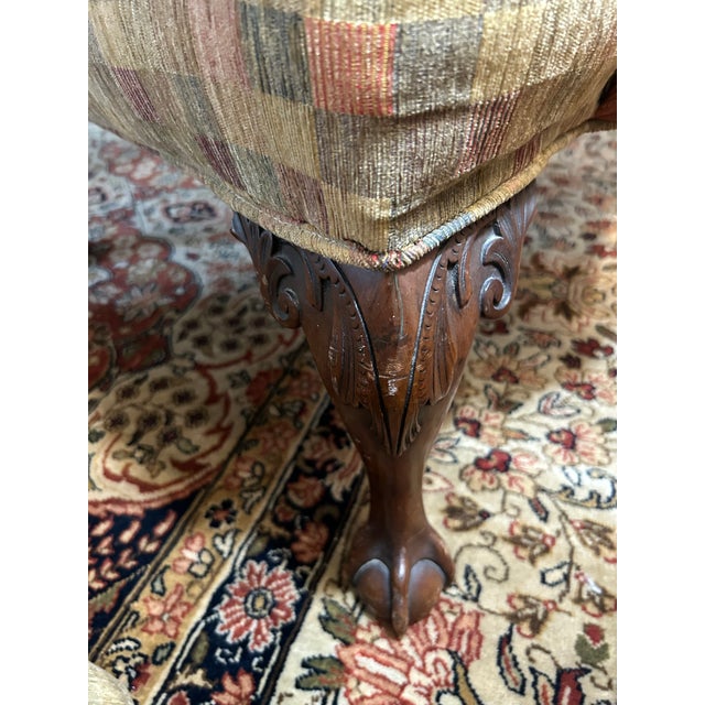 1970s Club Chair W/Ottoman and 2 Pillows; Check Earth-Tone Fabric For Sale - Image 4 of 8