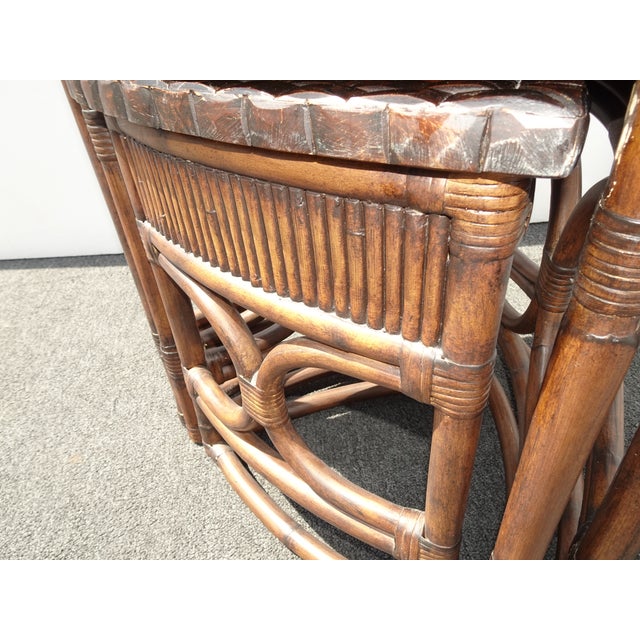 Set Three Vintage Bamboo Rattan Leather Ostrich Nesting Tables ~ French Country Lh2 For Sale - Image 12 of 12