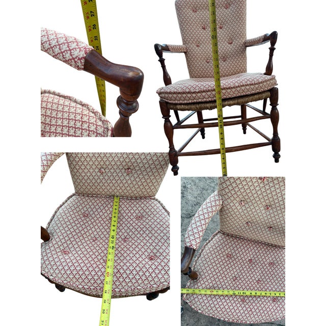 Pair of Antique French Provincial Style Upholstered Rush-Seat Armchairs For Sale - Image 9 of 12