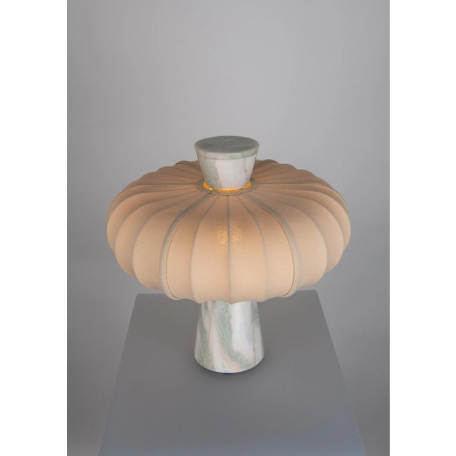 Contemporary Caribbean Green Veined Marble and Natural Cotton Table Lamp from ZAVADSKI For Sale - Image 3 of 5