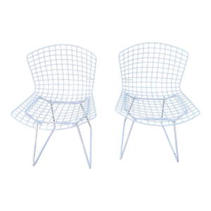 1980s Pair of Authentic Harry Bertoia for Knoll White Side Chairs , Signed