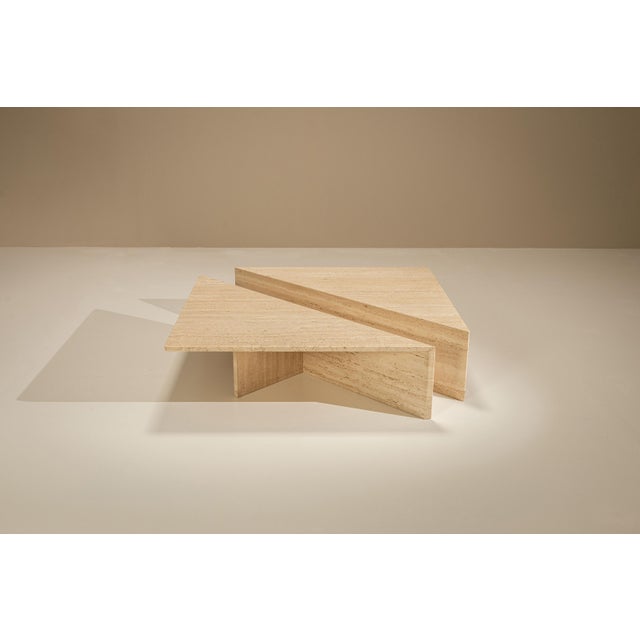 Large Triangular Travertine Coffee Table, 1970s, Set of 2 For Sale - Image 14 of 14