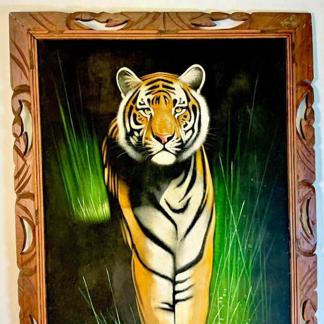 1950s 1950s Vintage Boho Chic Mexican Safari Bengal Tiger Painting For Sale - Image 5 of 11