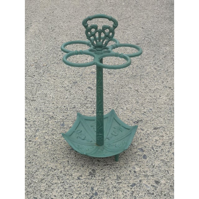 Green Cast Iron Umbrella Stand with Handle, 1920s For Sale - Image 9 of 12