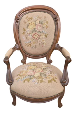 Victorian Floral Needlepoint Tapestry Covered Armchair