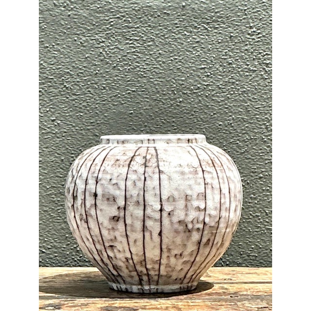 Mid-Century Modern Vintage Brown and White Ceramic Vase For Sale - Image 3 of 12