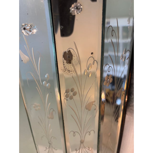 Antique or Vintage Octagonal Venetian Etched Glass Mirror With Etched Floral Design For Sale - Image 12 of 18