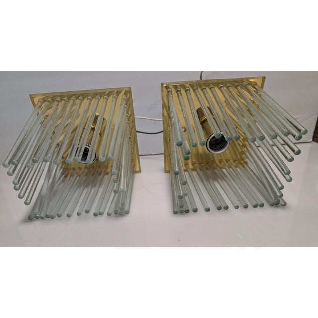Mid-Century Modern Mid 20th Century Postmodern Gaetano Sciolari Style Brass and Glass Rods Flush Mount - A Pair For Sale - Image 3 of 14