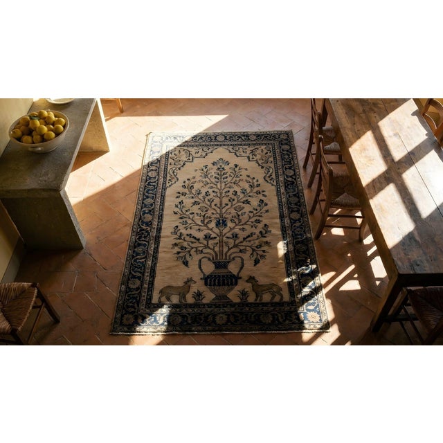 1890s Beige Tree of Life Antique Persian Sarouk Farahan Meditation Carpet 4'4'' X 6'9'' Knotted Wool Rug For Sale - Image 17 of 17