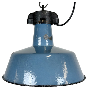 Industrial Blue Enamel Factory Lamp with Cast Iron Top, 1960s