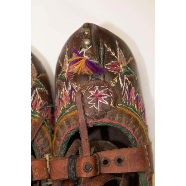 Tribal Antique Charogh Decorative Ethnic Shoes, Handcrafted Leather, Turkey, Circa 1900 For Sale - Image 3 of 14
