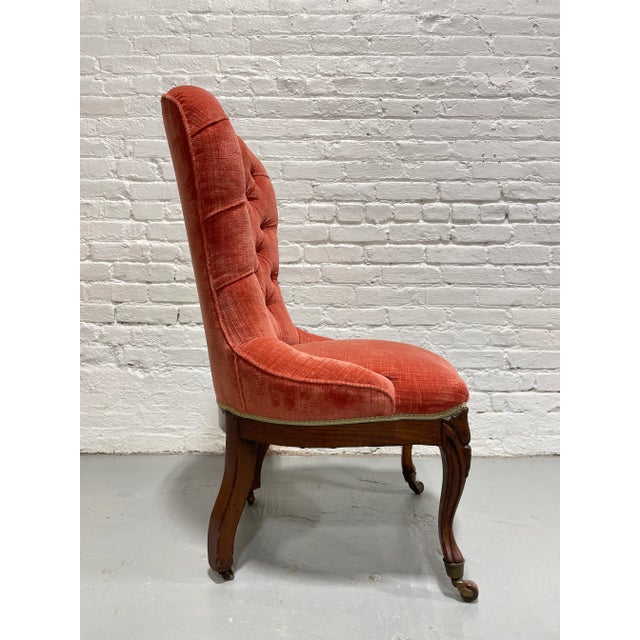 Antique Tufted Pink Victorian Slipper Side Chair For Sale - Image 9 of 11
