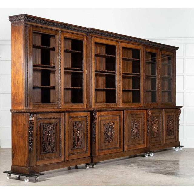 Magnificent monumental english 19thc carved oak breakfront glazed bookcase provenence rev key - st pauls vicarage england...