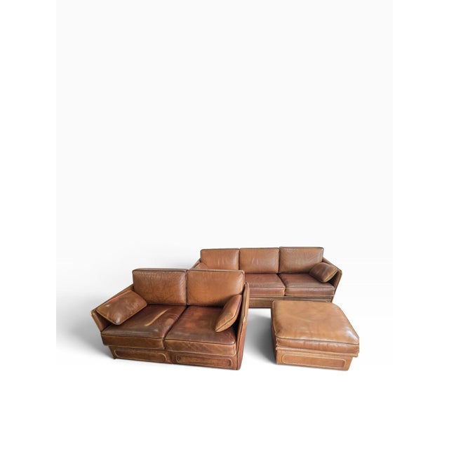1980s Vintage Living Room Set in Cognac Buffalo Leather from Roche Bobois, 1980s, Set of 3 For Sale - Image 5 of 18