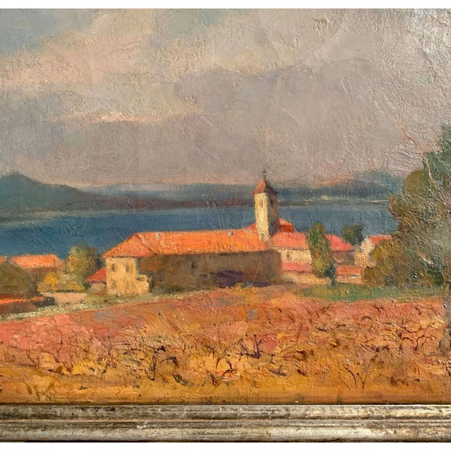 Textile French Riviera Oil on Canvas Painting Signed G. Van Puyenbroeck, Dated 1932 For Sale - Image 7 of 11
