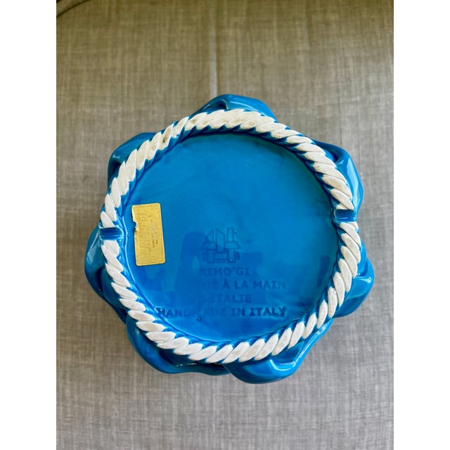Late 20th Century Vintage Blue Primo' Gi Cermaic Woven Basket For Sale - Image 5 of 6