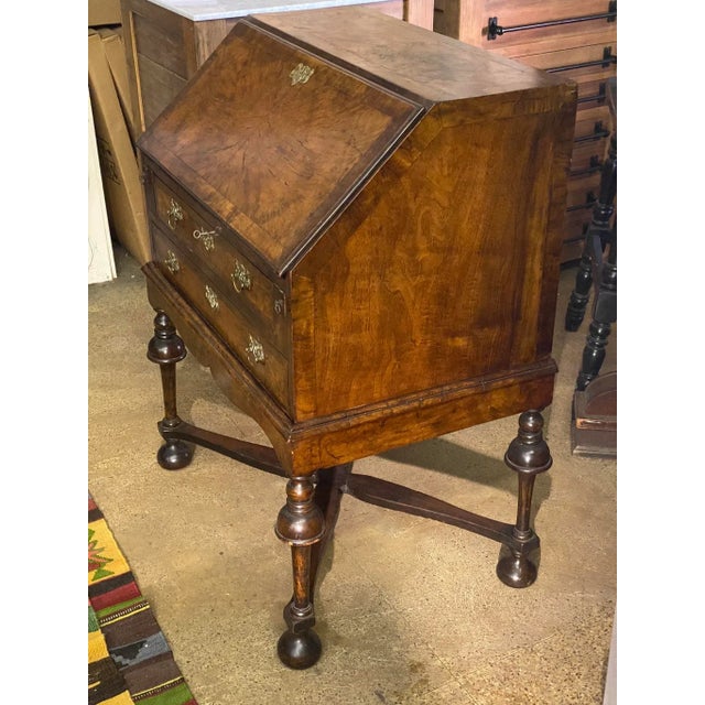Queen Anne 19th Century Antique English Bureau Desk on Stand in Walnut For Sale - Image 3 of 12