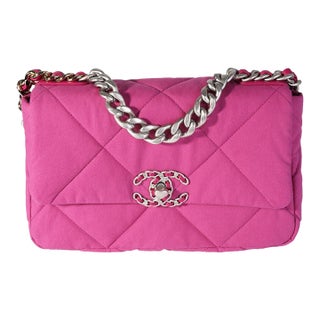 Fuchsia Quilted Cotton Medium Chanel 19 Flap Bag For Sale