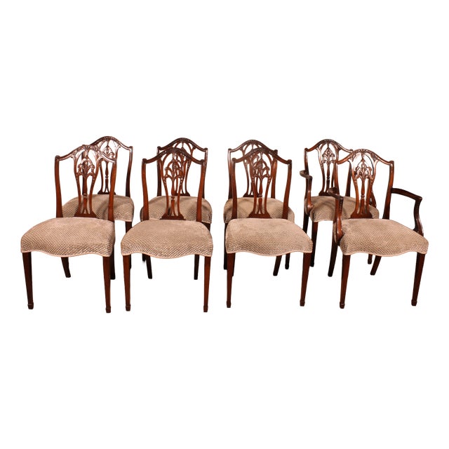 Vintage Chairs and Two Armchairs in Mahogany, 1800s, Set of 8 For Sale