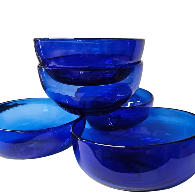 Glass Pottery Barn Talavera Blue & White Floral Ceramic Bowls, Set of 5, Mexico, Late 20th Century For Sale - Image 7 of 9