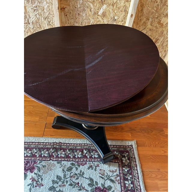 Black 1990s Round Cherry Black Foyer Accent Table by Hooker Furniture Co. With Inlay and Protective Pad For Sale - Image 8 of 9