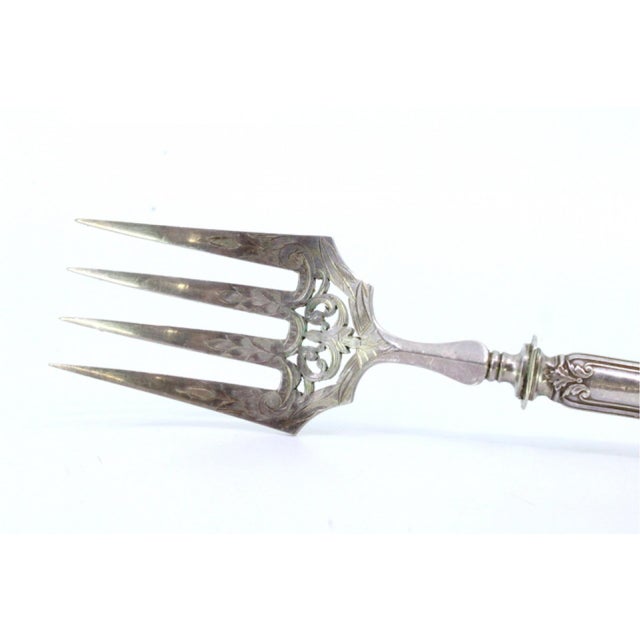 Fish Serving Fork in Cut Silver with Handle Grooves For Sale - Image 3 of 7