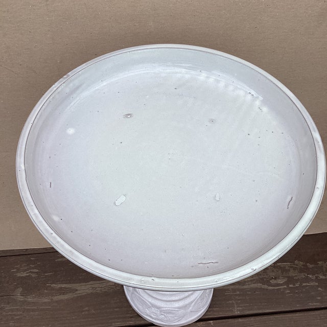 Traditional Vintage American Made White Glazed Terracotta Column Pedestal Bird Bath For Sale - Image 3 of 12