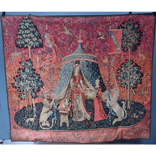 You are viewing a gorgeous french tapestry of 'the lady and the unicorn' hand woven and amazingly detailed - good size at...