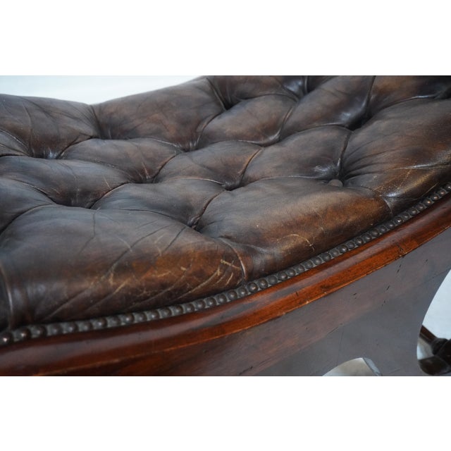 1920s Brown Leather Chesterfield Tufted Stool For Sale - Image 13 of 16