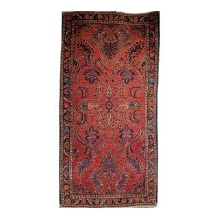 Antique Persian Lilian Accent Rug, Hand-Knotted Wool, Allover Floral Pattern, Red & Navy, 2x4 For Sale