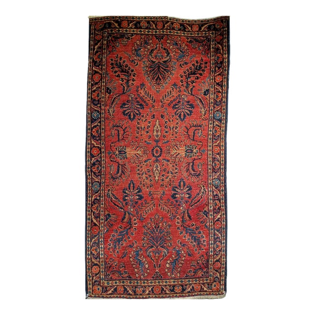Antique Persian Lilian Accent Rug, Hand-Knotted Wool, Allover Floral Pattern, Red & Navy, 2x4 For Sale