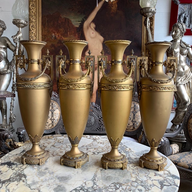 Antique French Mixed Metal Bronze Amphora Vases Set Of 4 Chairish