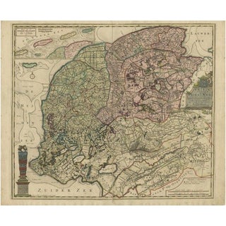 Antique Map of the Province of Friesland in the Netherlands, 1718 For Sale