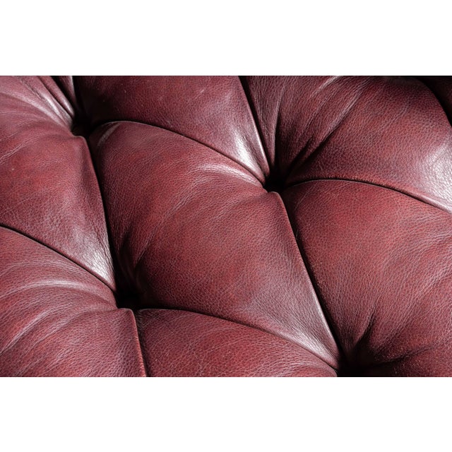 Vintage Humidor Armchair and Rolling Ottoman Set in Burgundy For Sale - Image 14 of 17