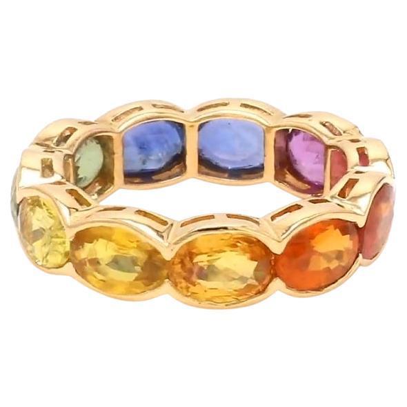 Natural rainbow sapphire band ring in 18k gold For Sale - Image 15 of 18