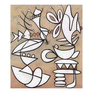 Baby Buzzin - Original Neutral Organic Abstract Oil Acrylic and Charcoal Painting on Canvas For Sale