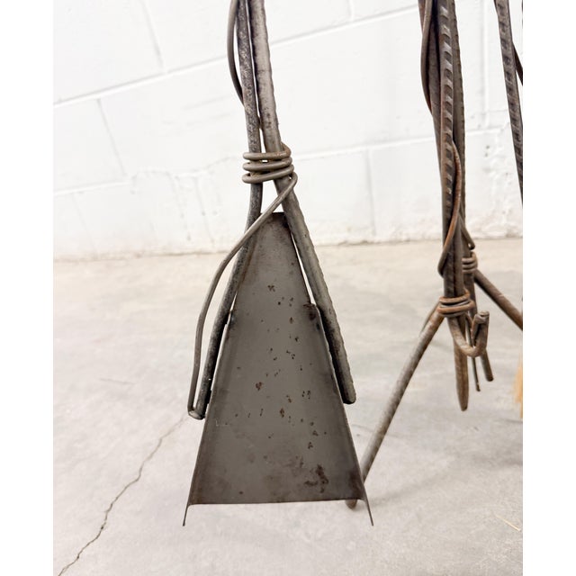 Brutalist Postmodern Hand-Forged Steel Iron Fireplace Screen and Tools For Sale - Image 9 of 14