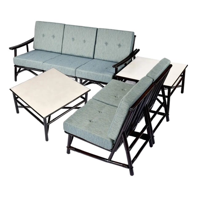 7-Piece John Wisner for Ficks Reed Far Horizons Rattan Modular Sofa Group For Sale
