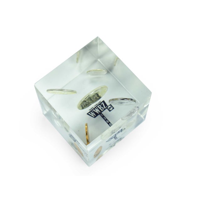 Plastic Late 20th Century Coin Cube Lucite Acrylic Paperweight For Sale - Image 7 of 12