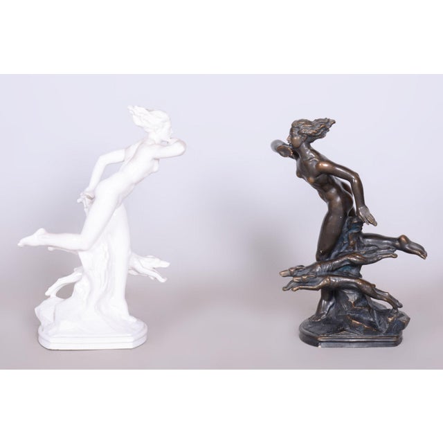 Vintage Art Deco Sculpture in Ceramic and Bronze by Jan Lichtág, 1930s For Sale - Image 3 of 12