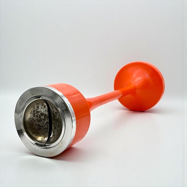 Metal Italian Space Age Floor Ashtray in Orange Plastic and Chrome, 1970s For Sale - Image 7 of 14