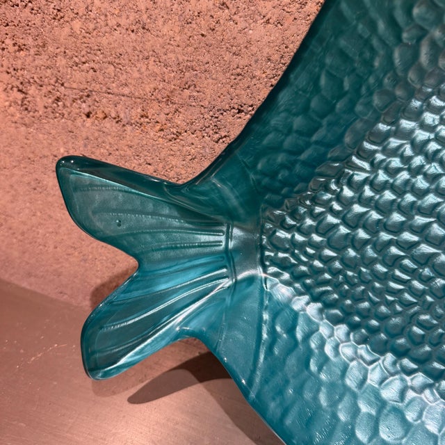 Vintage Turquoise Glass Fish Plate Mid Century Coastal Nautical Decor For Sale - Image 4 of 7